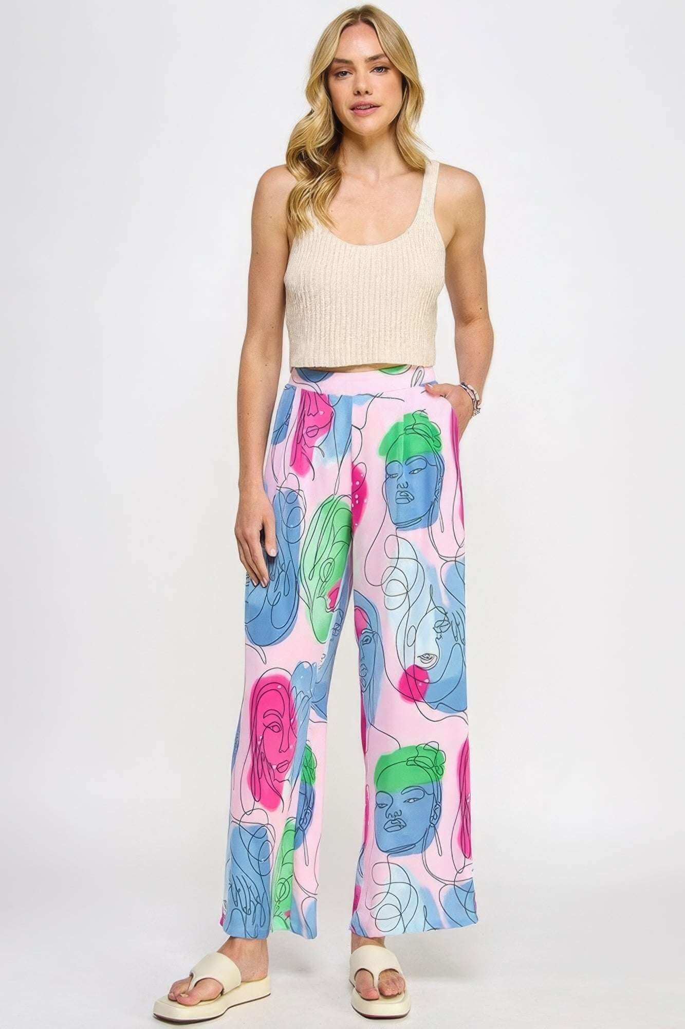 Printed Wide Leg Pant With Elastic Back - The Diva Goddess