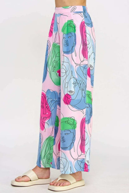 Printed Wide Leg Pant With Elastic Back - The Diva Goddess