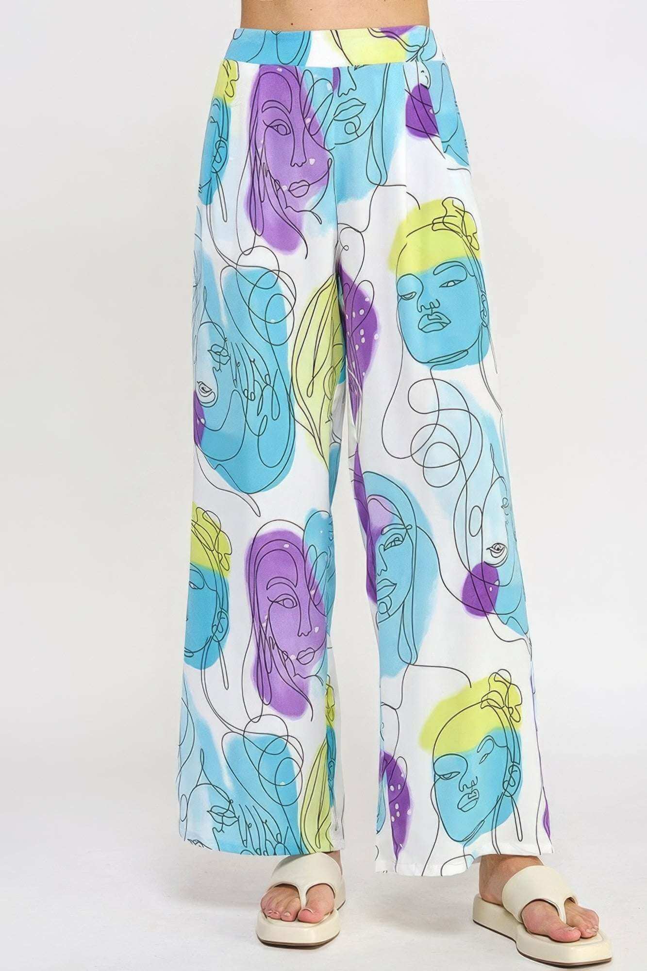 Printed Wide Leg Pant With Elastic Back - The Diva Goddess