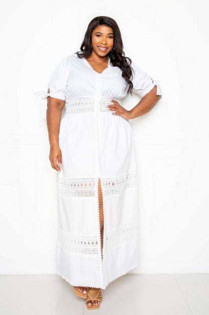 Puff Sleeve Maxi Dress With Lace Insert - The Diva Goddess