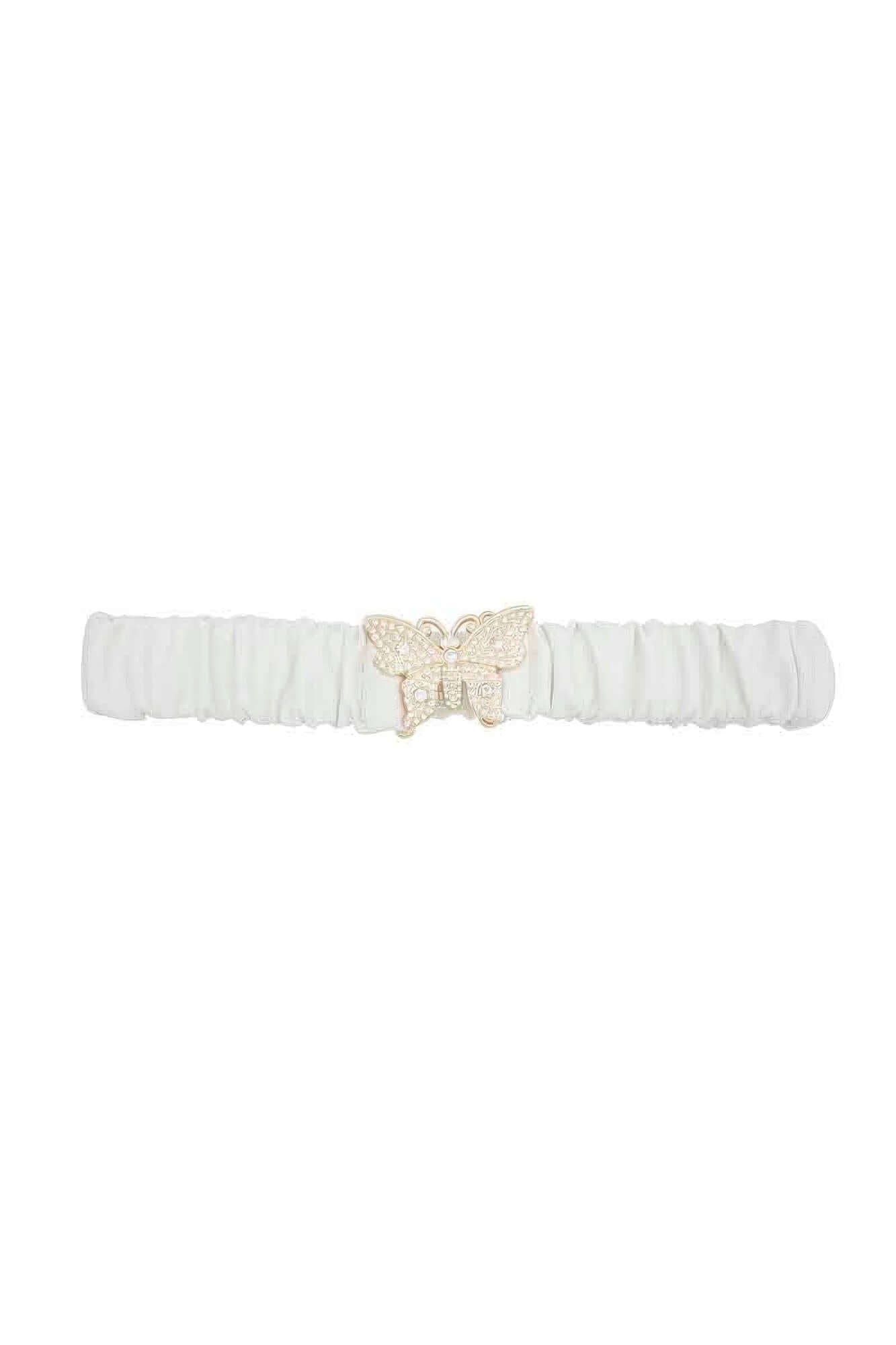 Rhinestone Pave Butterfly Ruched Elastic Back Belt - The Diva Goddess