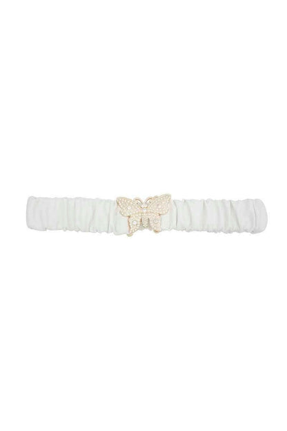 Rhinestone Pave Butterfly Ruched Elastic Back Belt - The Diva Goddess