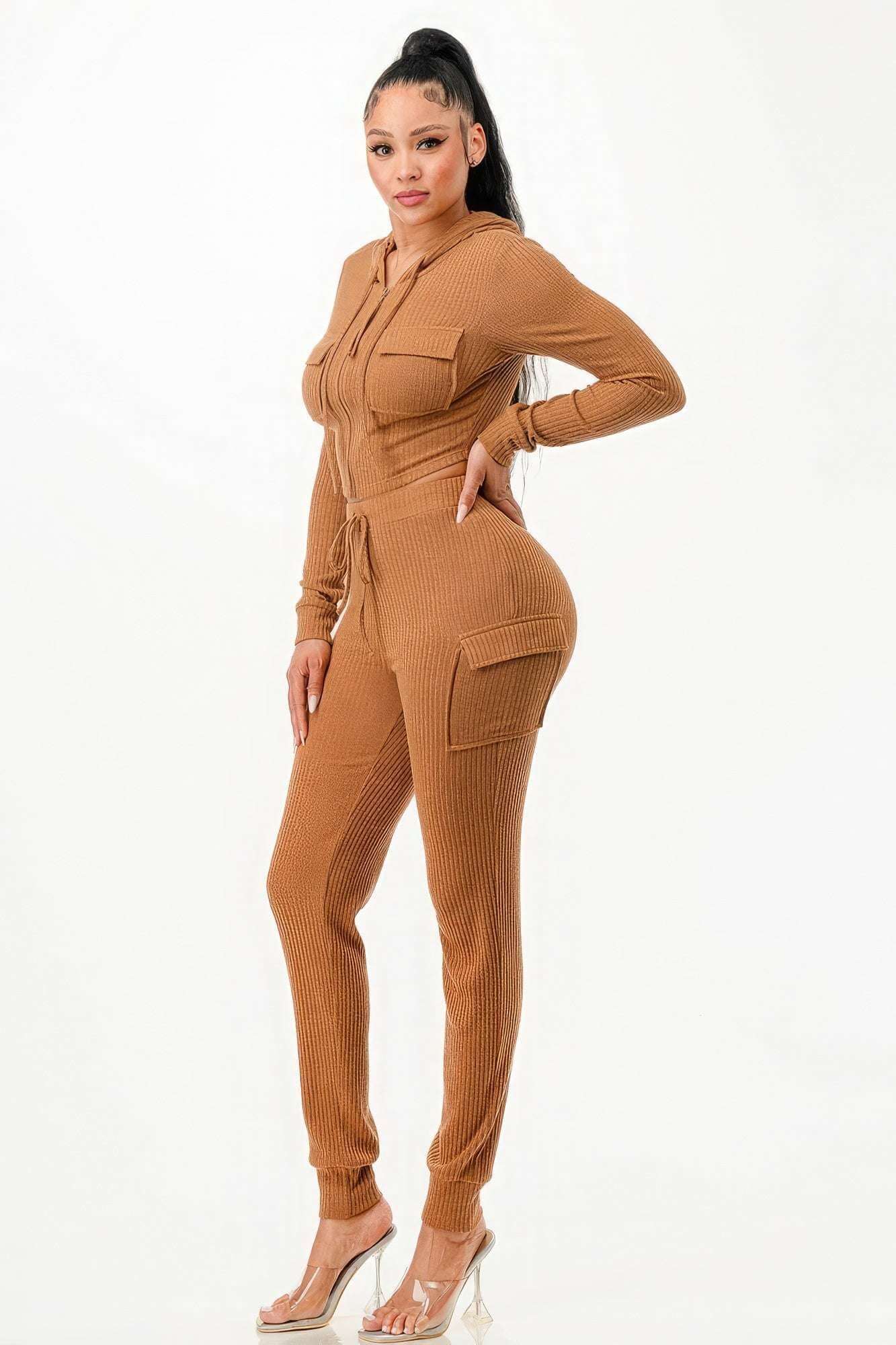 Rib Cargo Hoodie Set - The Diva Goddess