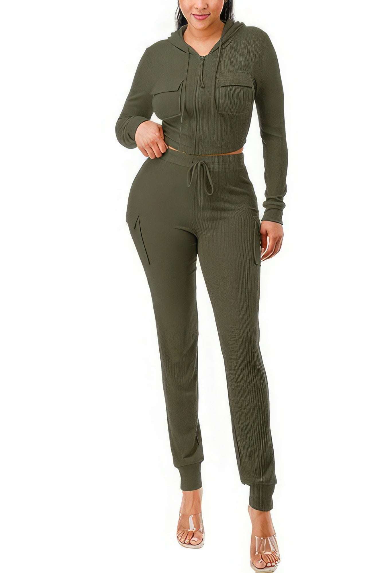 Rib Cargo Hoodie Set - The Diva Goddess