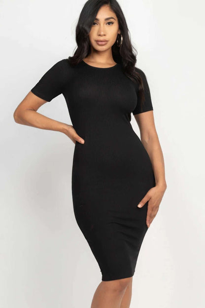 Ribbed Bodycon Midi Dress - The Diva Goddess