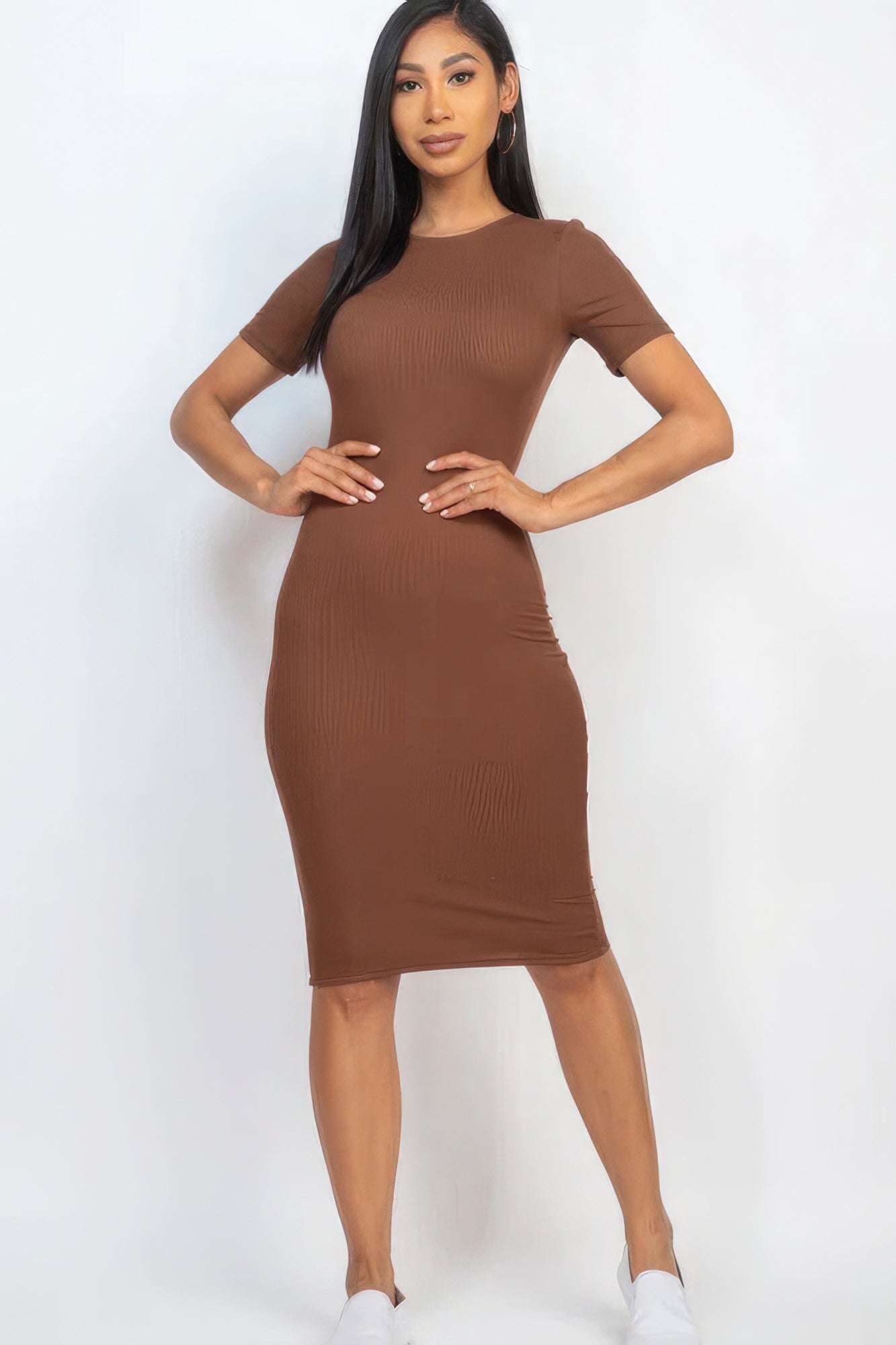 Ribbed Bodycon Midi Dress - The Diva Goddess