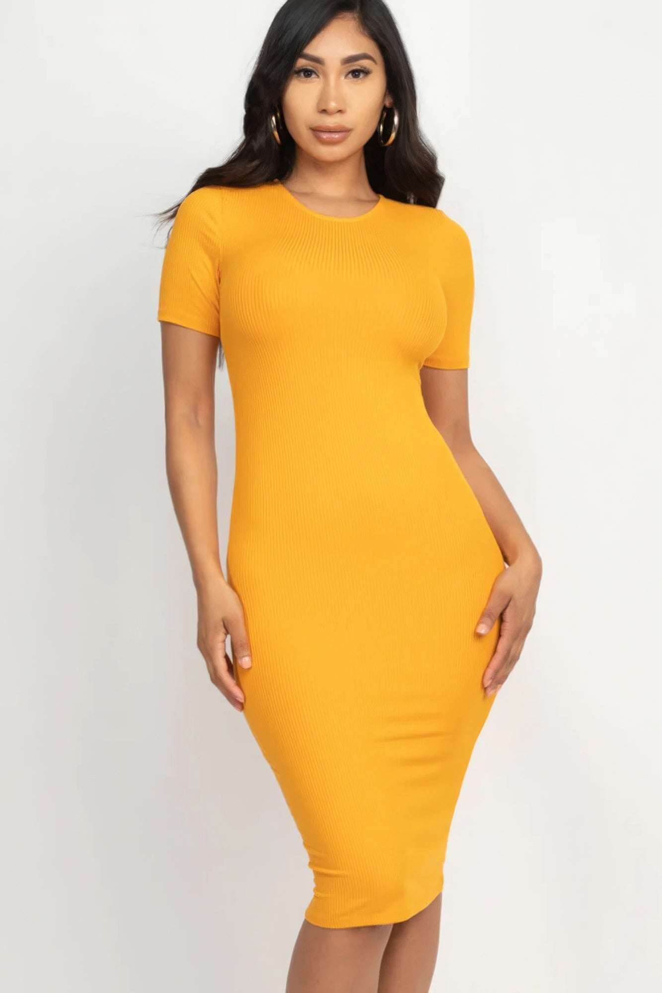 Ribbed Bodycon Midi Dress - The Diva Goddess