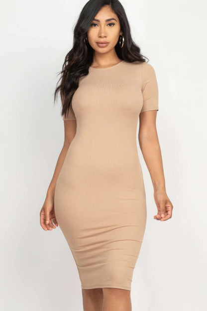 Ribbed Bodycon Midi Dress - The Diva Goddess