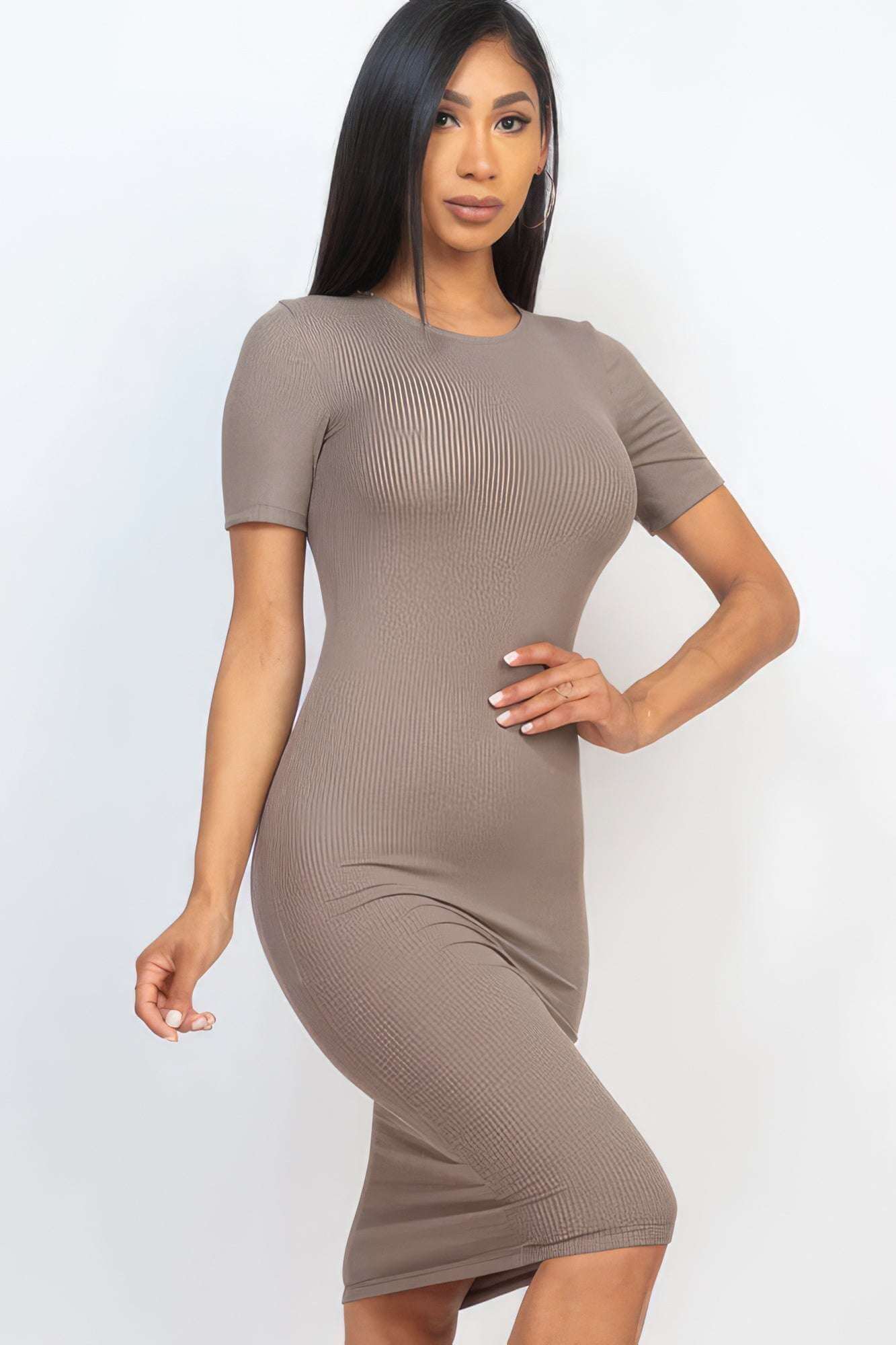 Ribbed Bodycon Midi Dress - The Diva Goddess