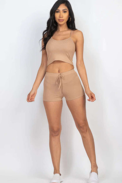 Ribbed Crop Cami Top & Shorts Set - The Diva Goddess