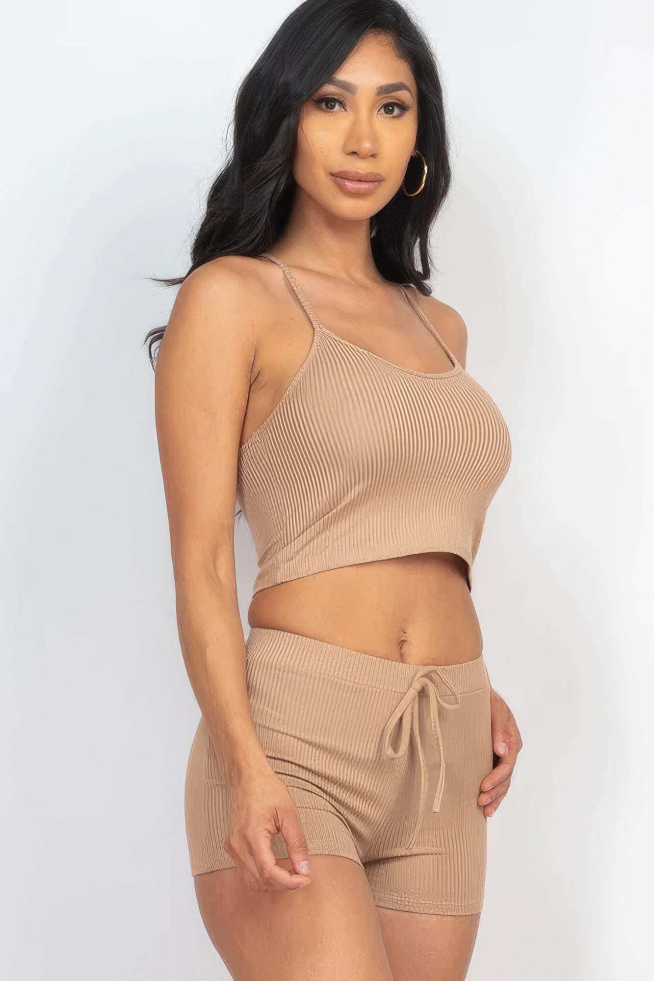 Ribbed Crop Cami Top & Shorts Set - The Diva Goddess