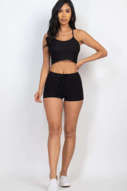 Ribbed Crop Cami Top & Shorts Set - The Diva Goddess