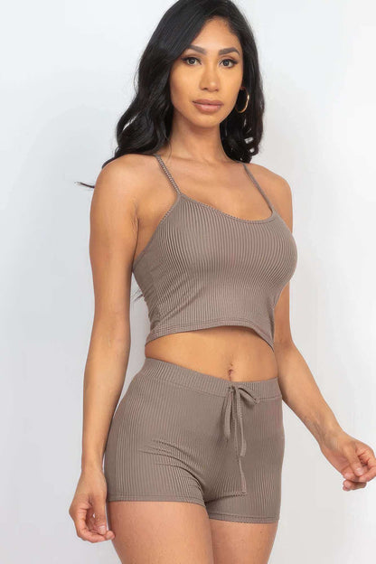 Ribbed Crop Cami Top & Shorts Set - The Diva Goddess