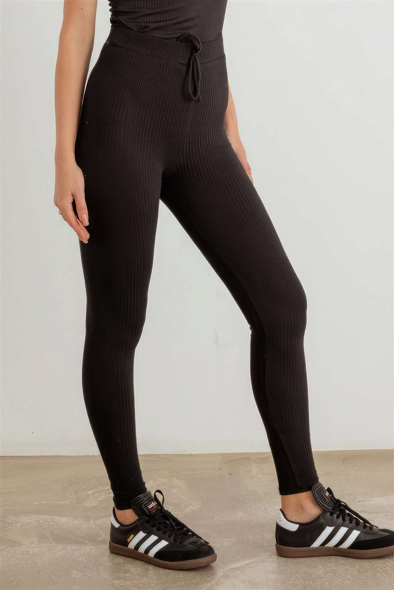 Ribbed High Waist Drawstring Leggings - The Diva Goddess