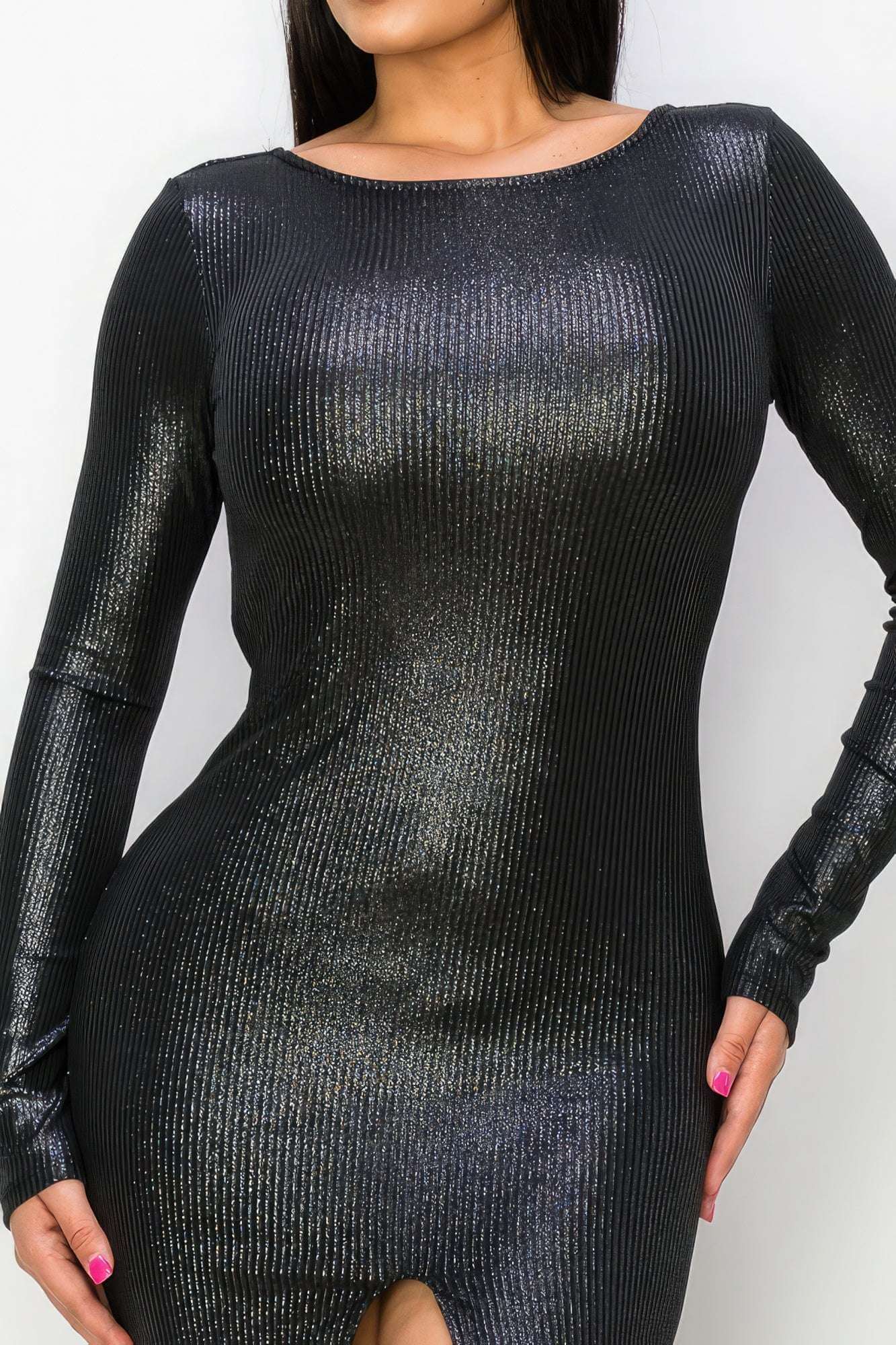 Ribbed Knit Metallic Backless Midi Dress - The Diva Goddess