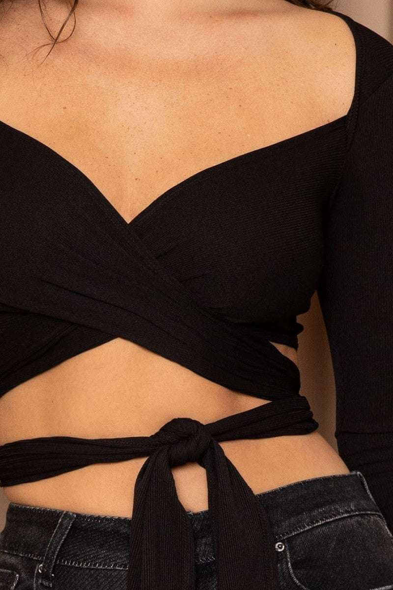 Ribbed Long Strap Wrap Tie Crop Top - The Diva Goddess