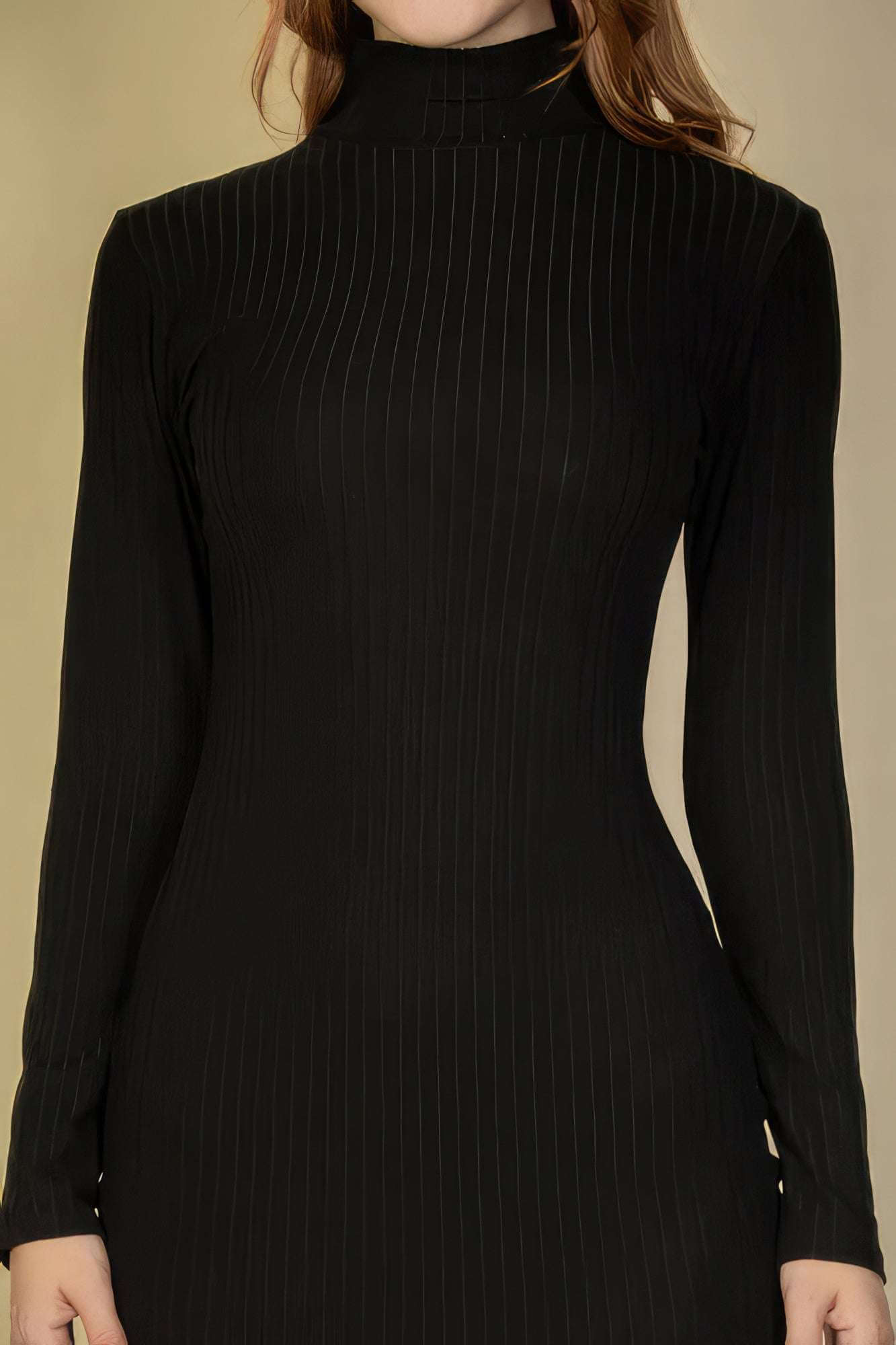 Ribbed Mock Neck Long Sleeve Bodycon Midi Dress - The Diva Goddess