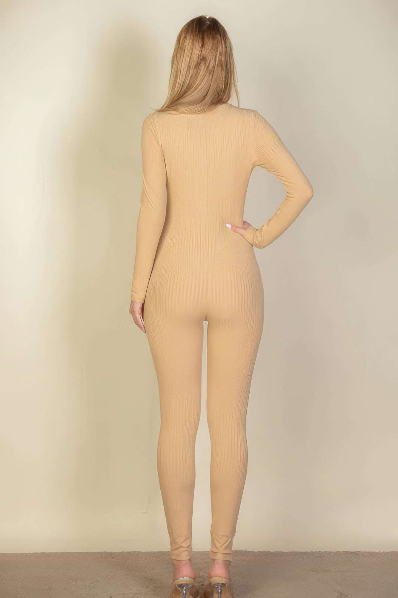 Ribbed Scoop Neck Long Sleeve Jumpsuit - The Diva Goddess