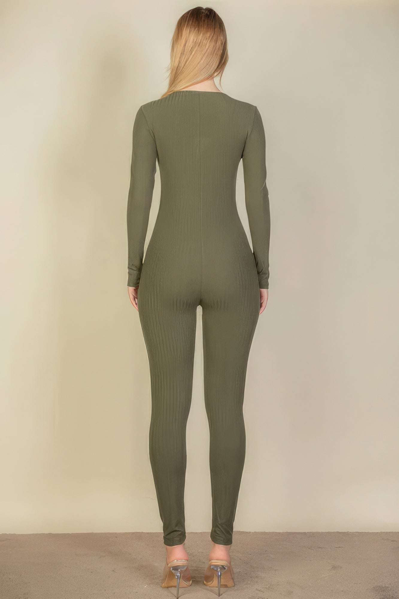 Ribbed Scoop Neck Long Sleeve Jumpsuit - The Diva Goddess