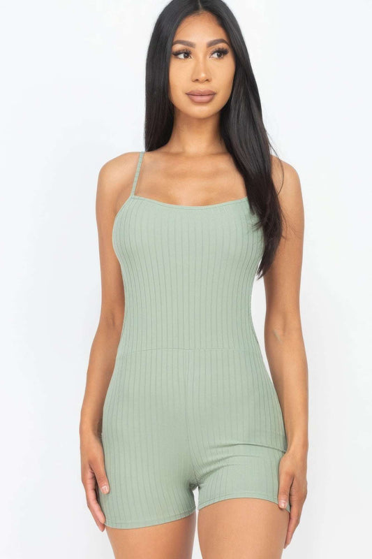 Ribbed Sleeveless Back Cutout Bodycon Active Romper - The Diva Goddess