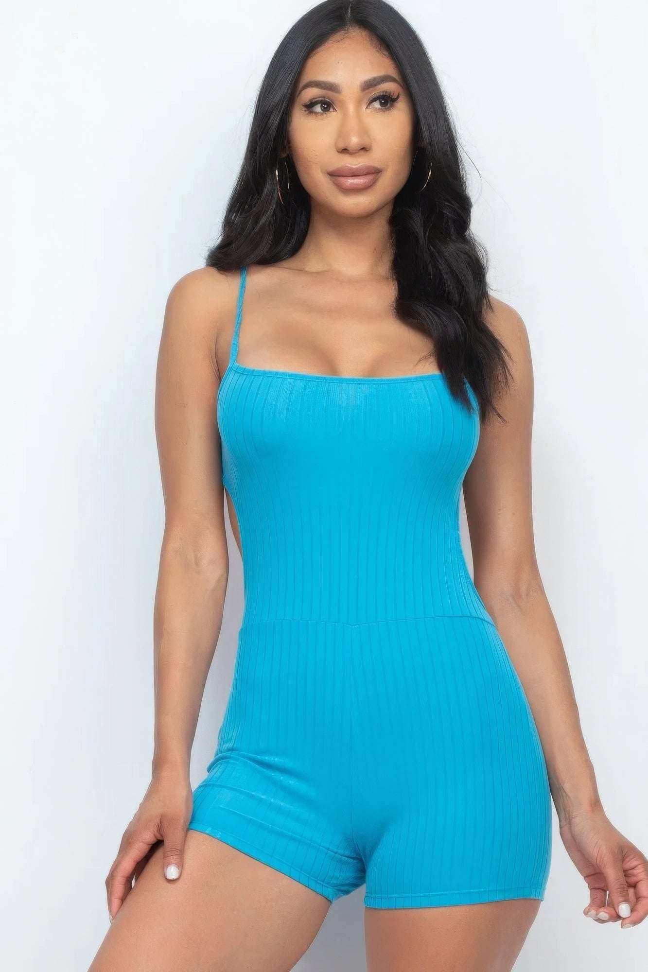 Ribbed Sleeveless Back Cutout Bodycon Active Romper - The Diva Goddess