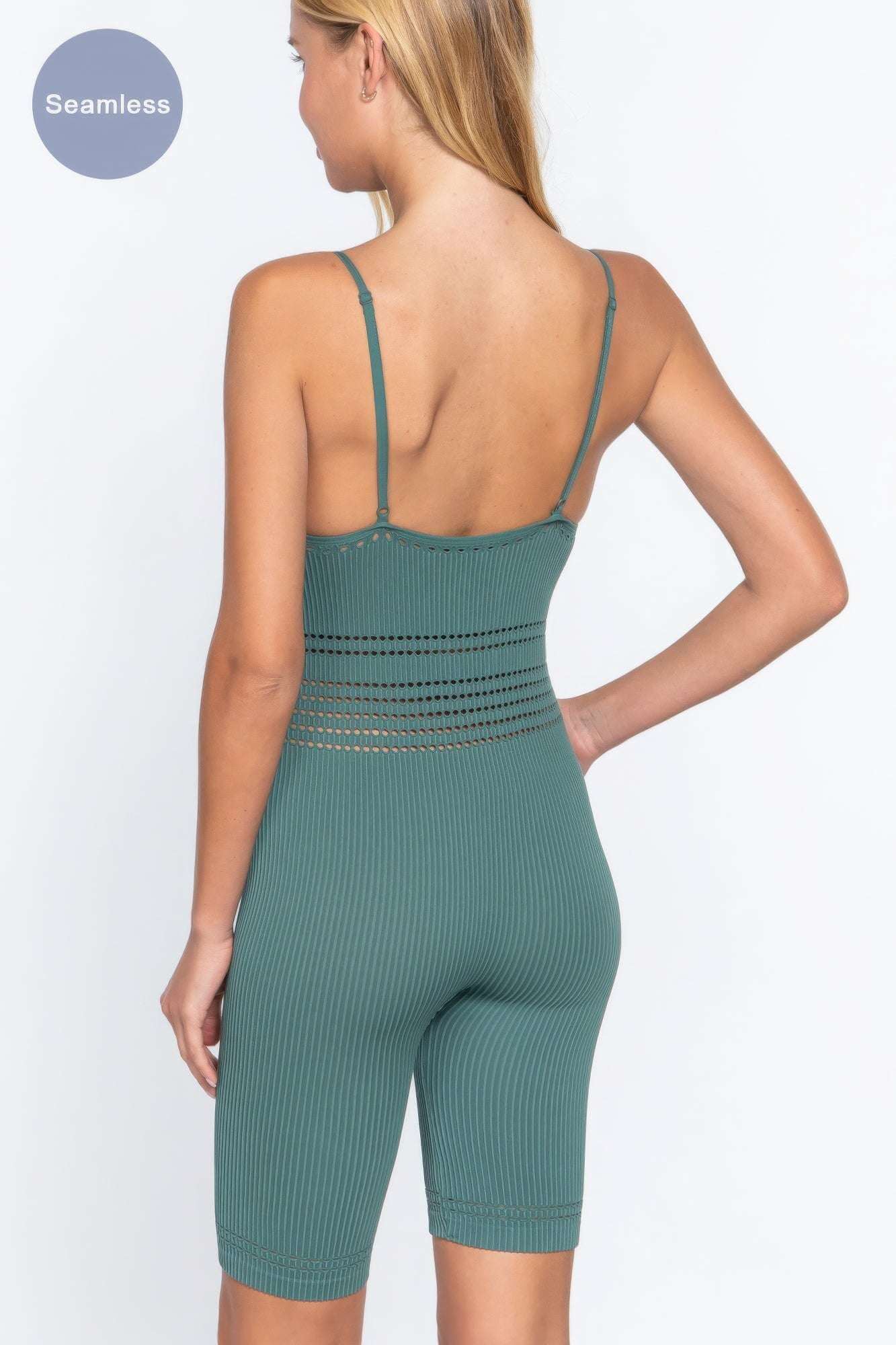 Round Neck Pointelle Detail Seamless Rib Romper - The Diva Goddess