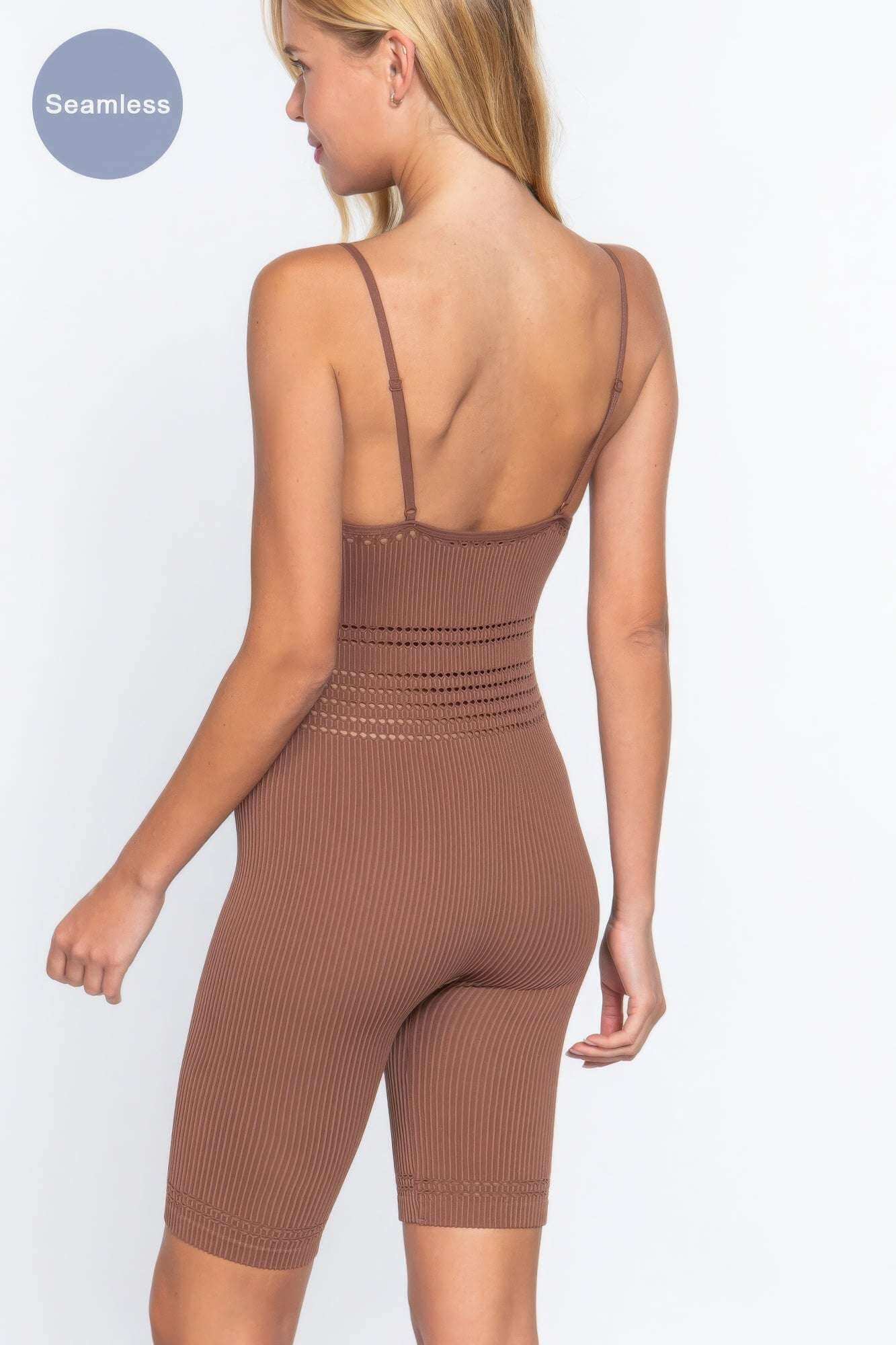 Round Neck Pointelle Detail Seamless Rib Romper - The Diva Goddess