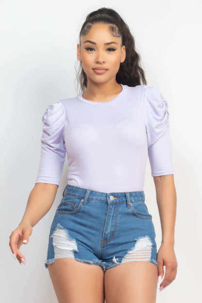 Round Neck Puff Ruched Sleeve Top - The Diva Goddess