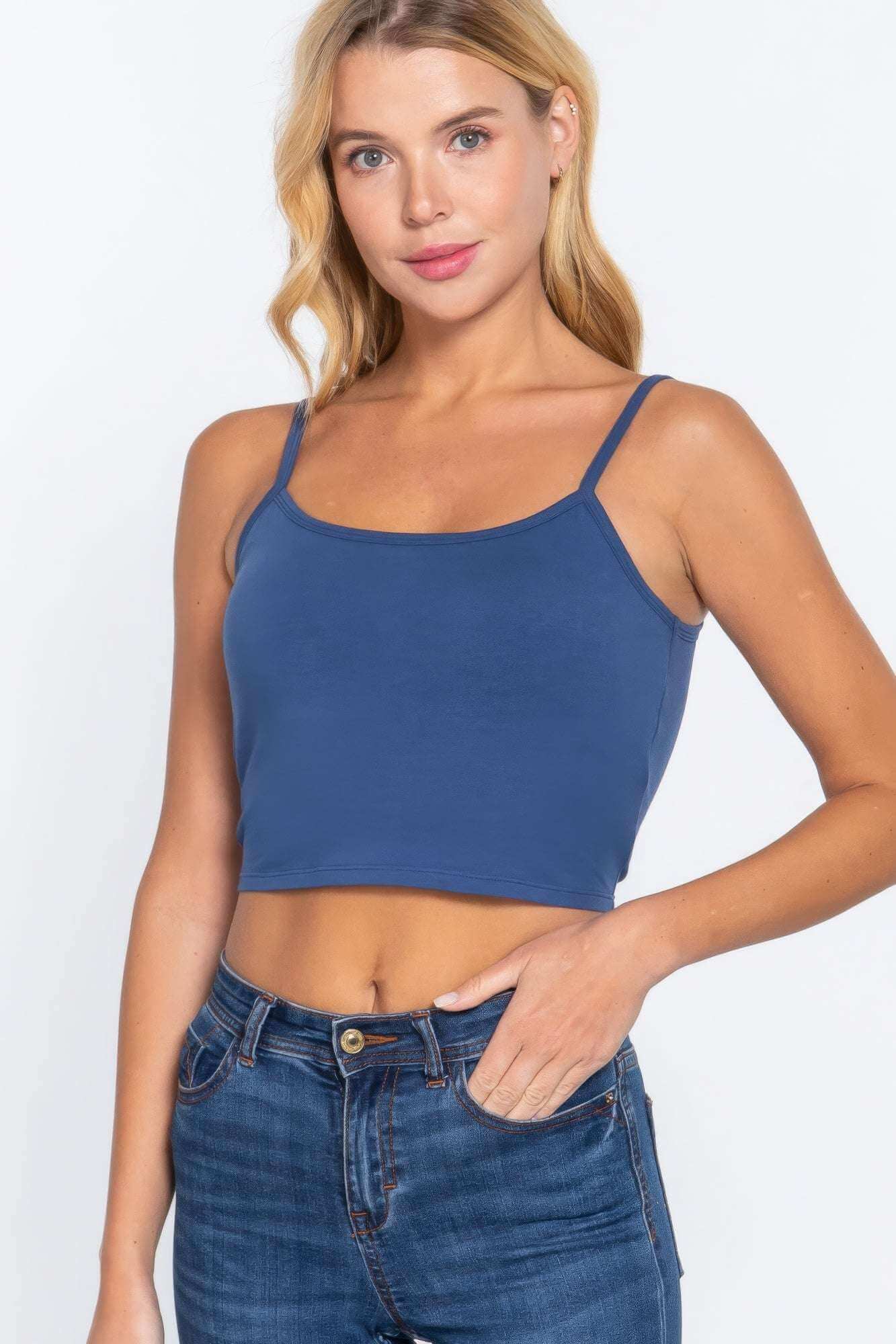 Round Neck W/removable Bra Cup Cotton Spandex Bra Top - The Diva Goddess