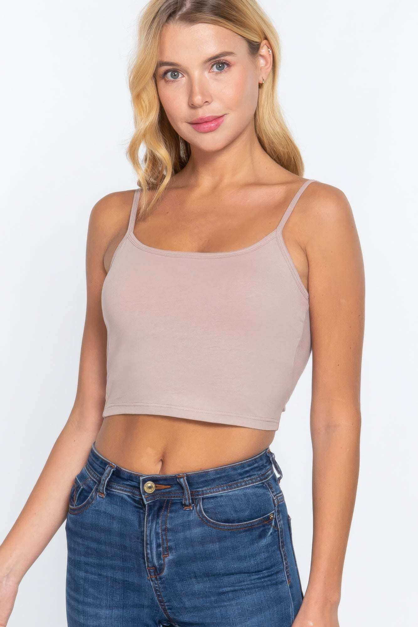 Round Neck W/removable Bra Cup Cotton Spandex Bra Top - The Diva Goddess