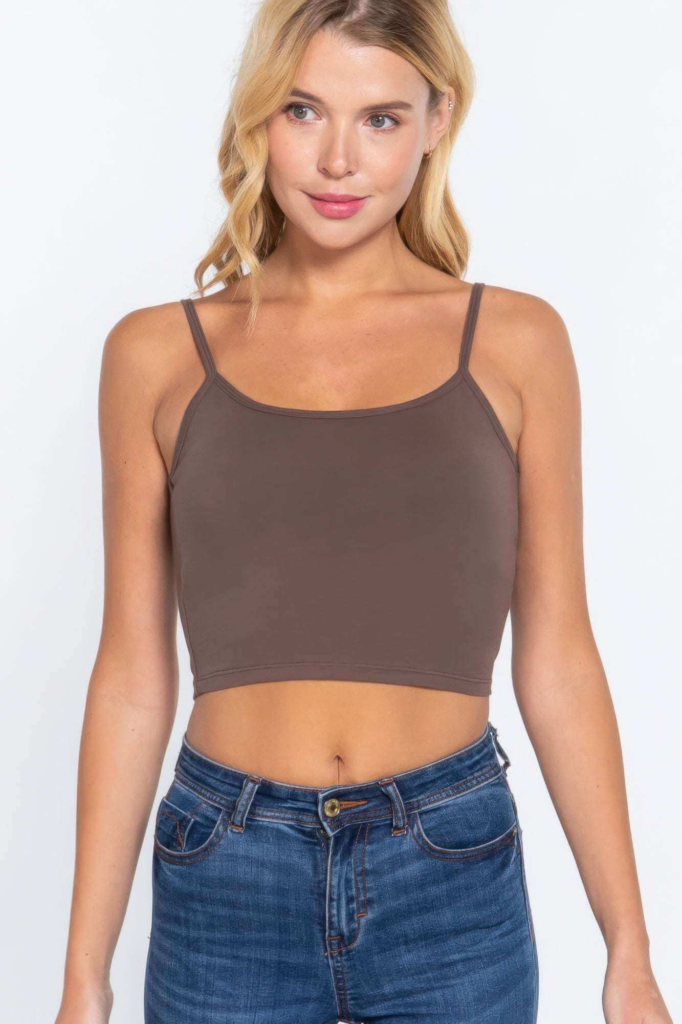 Round Neck W/removable Bra Cup Cotton Spandex Bra Top - The Diva Goddess