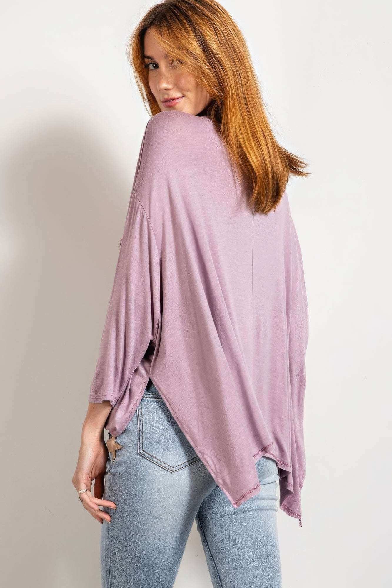 Rounded Neckline 3/4 Sleeves Washed Top - The Diva Goddess