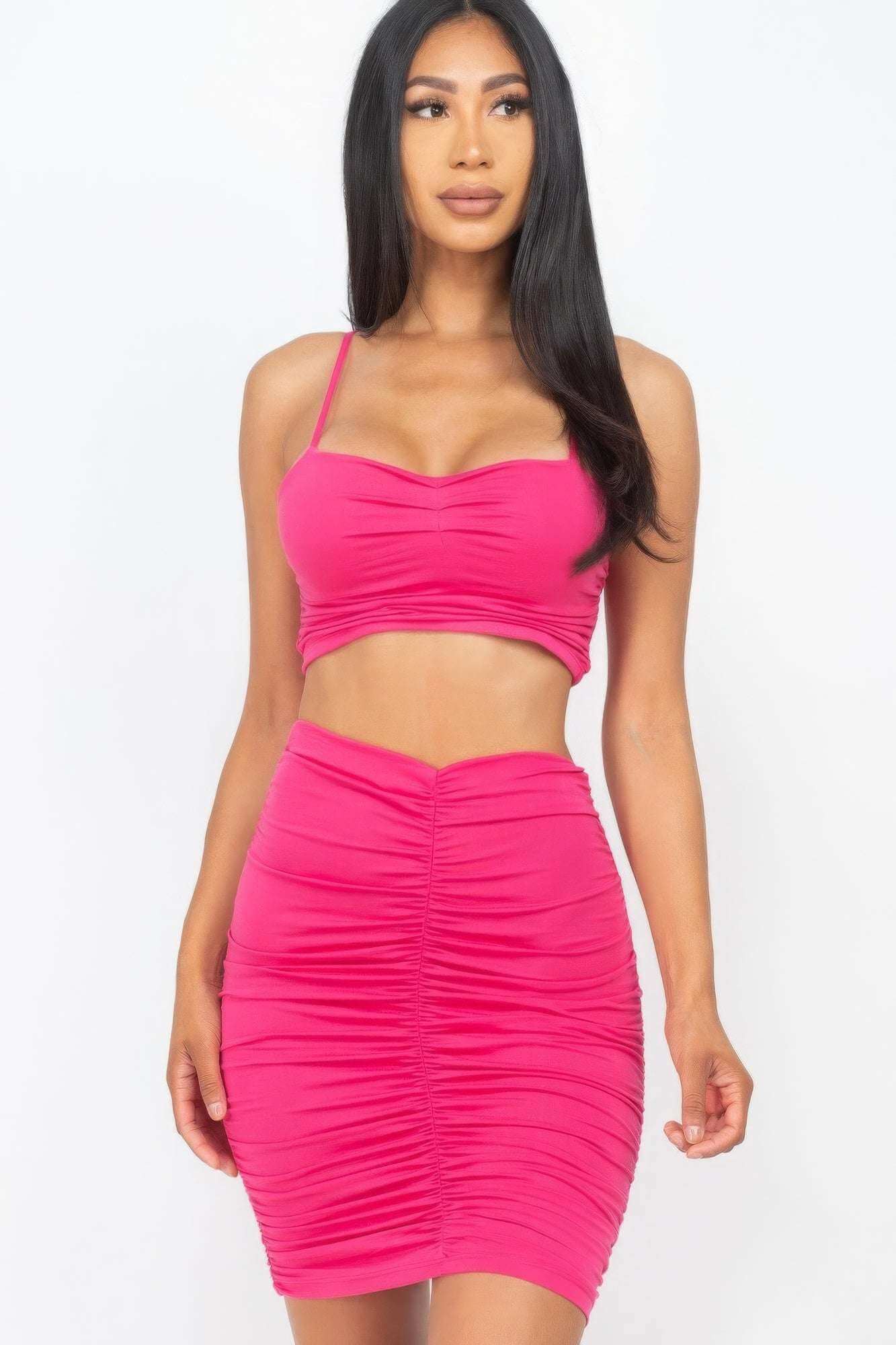 Ruched Crop Top And Skirt Sets - The Diva Goddess