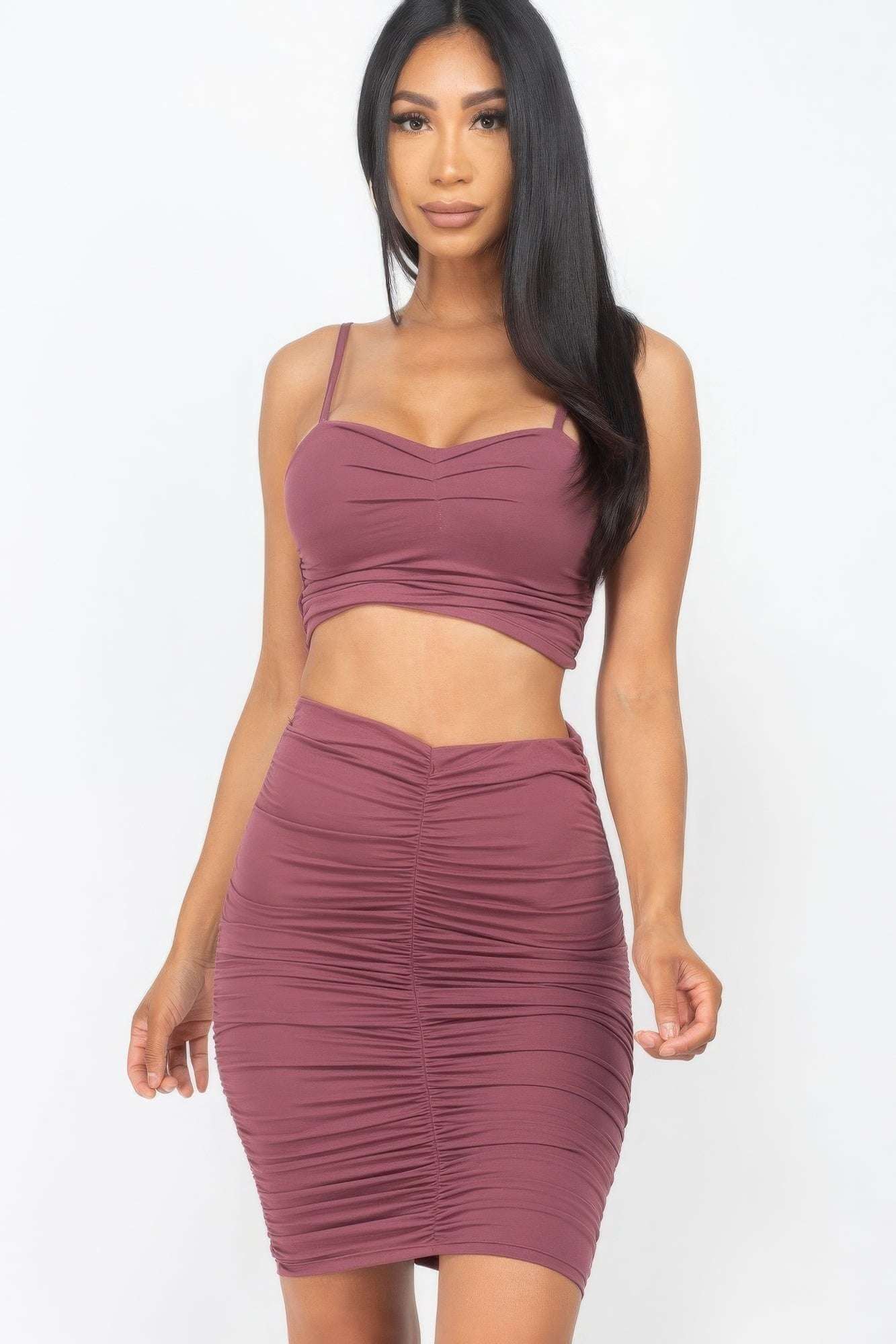 Ruched Crop Top And Skirt Sets - The Diva Goddess