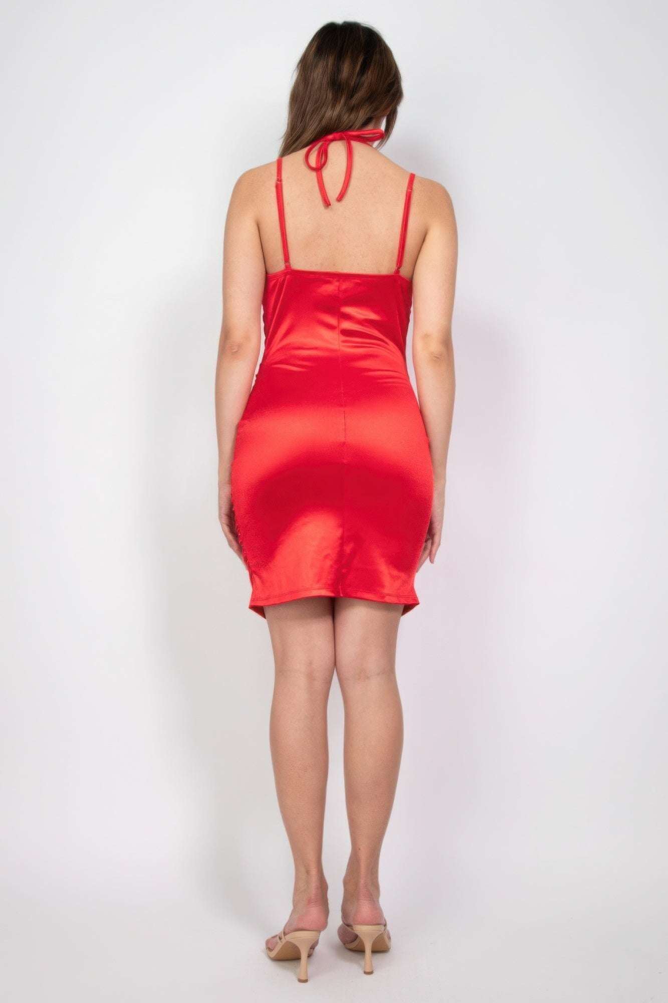 Ruched Mini Bodycon Halter Dress - The Diva Goddess