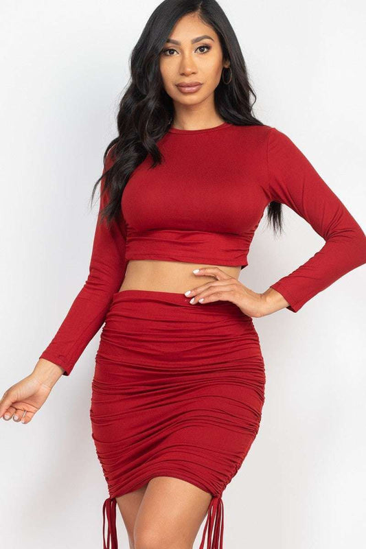 Ruched Side Crop Top & Drawstring Skirt Set - The Diva Goddess