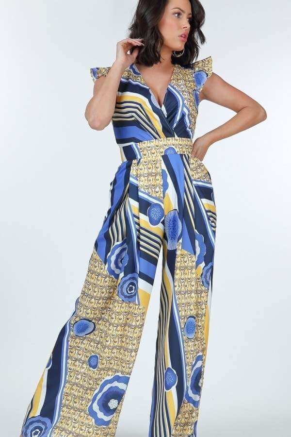 Ruffle Sleeve Surplice Jumpsuit - The Diva Goddess