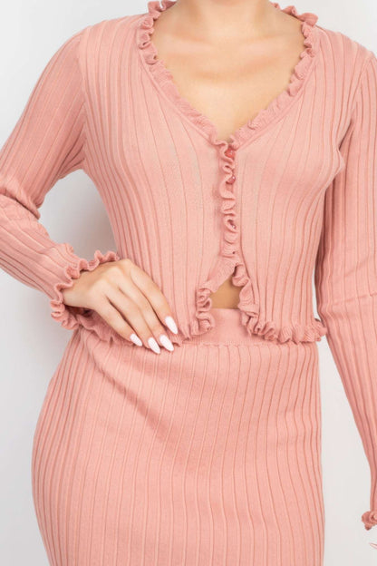 Ruffle Trim Buttoned Sweater Cardigan - The Diva Goddess