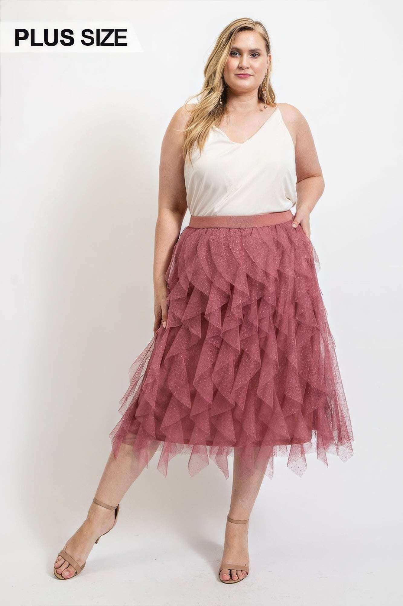 Ruffled Tulle Midi Skirt With Elastic Waist Band - The Diva Goddess