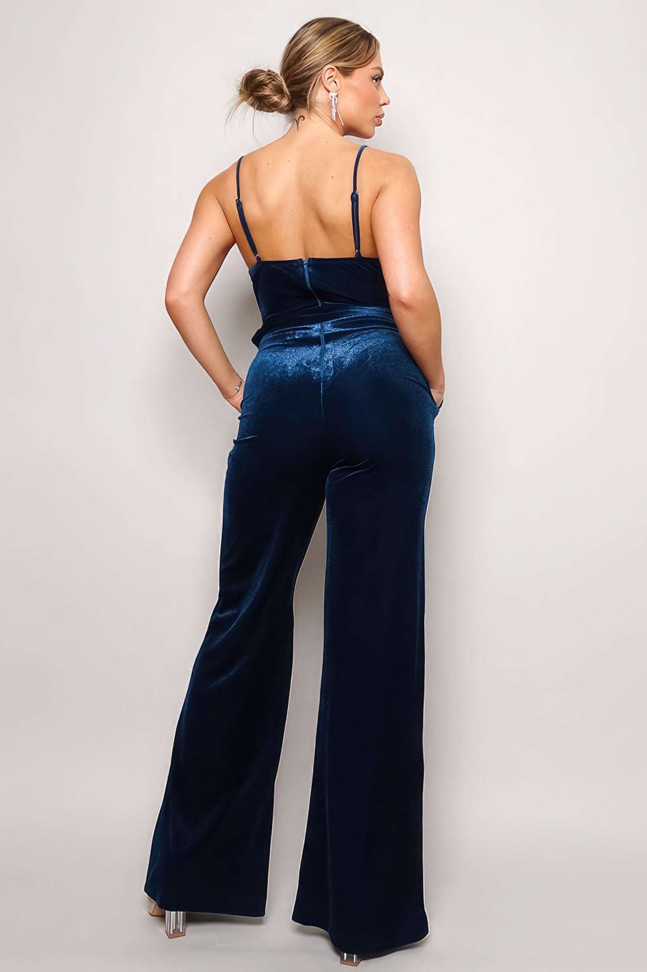 Samba Rhinestone Belt Velvet Jumpsuit - The Diva Goddess