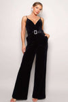 Samba Rhinestone Belt Velvet Jumpsuit - The Diva Goddess