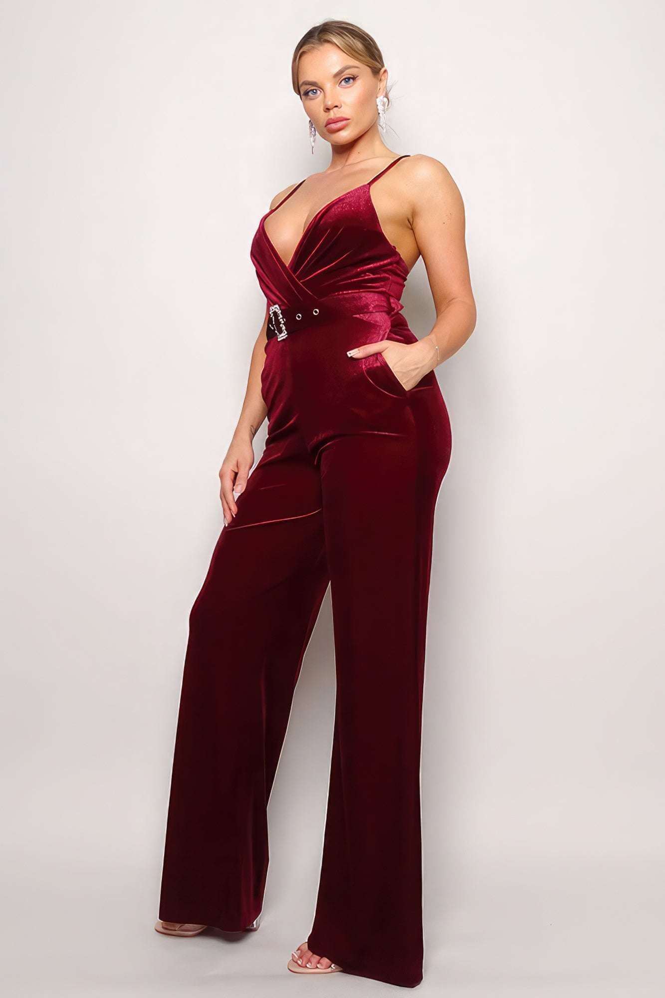 Samba Rhinestone Belt Velvet Jumpsuit - The Diva Goddess