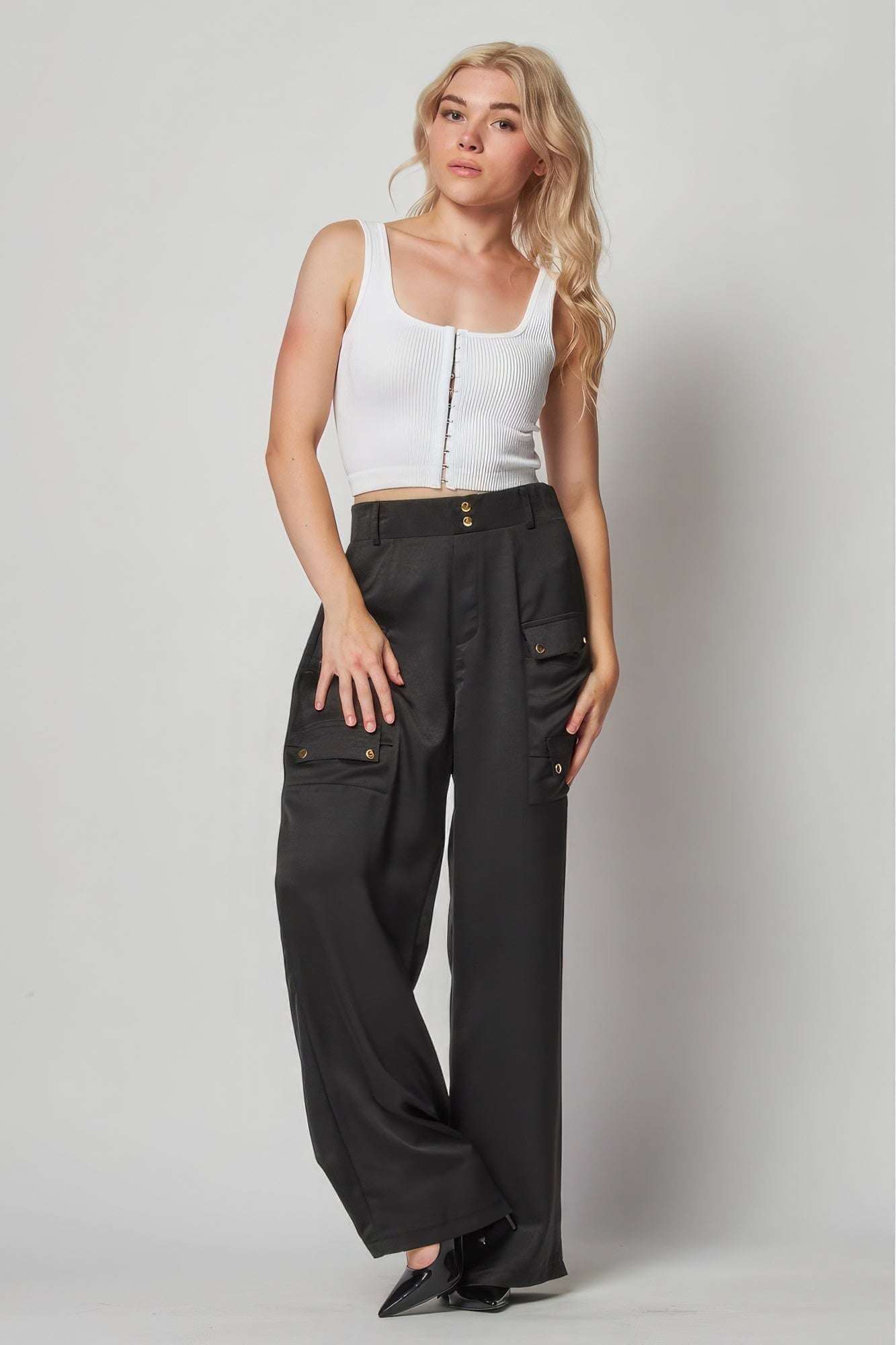 Satin Cargo Pocket Wide Leg Pants - The Diva Goddess