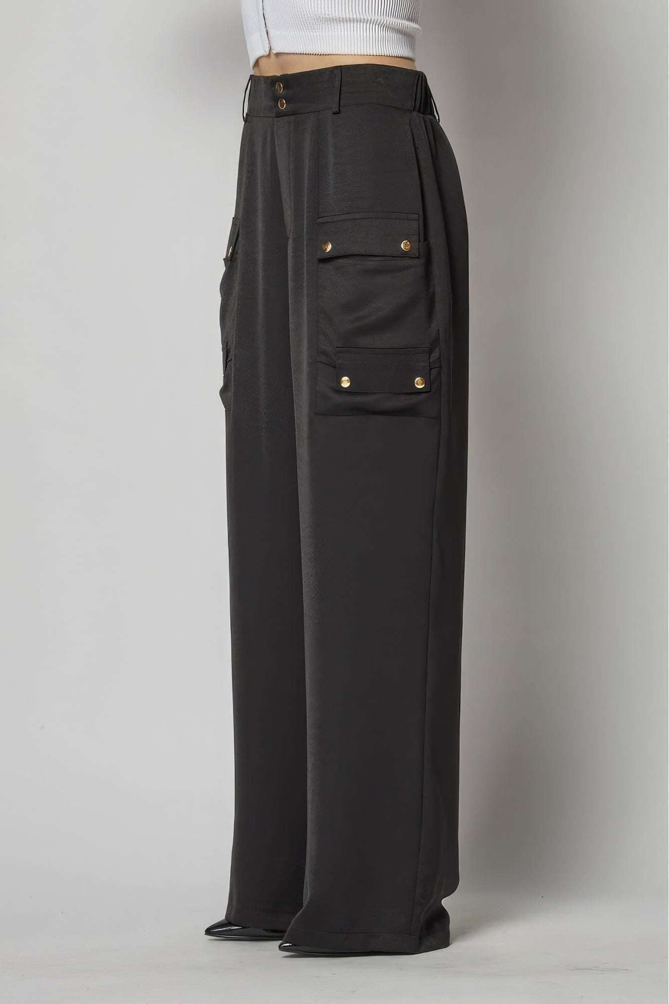 Satin Cargo Pocket Wide Leg Pants - The Diva Goddess