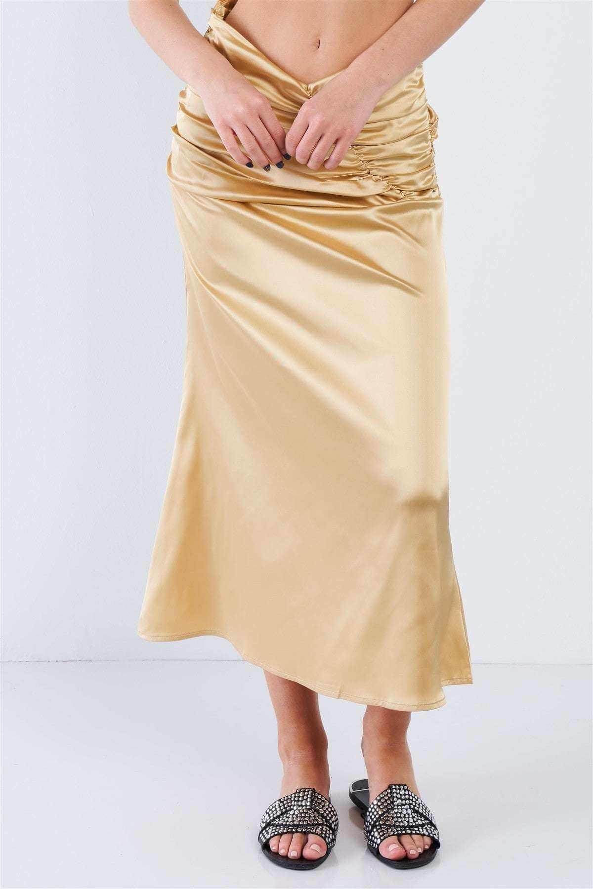 Satin Ruffle Waist Midi Skirt - The Diva Goddess