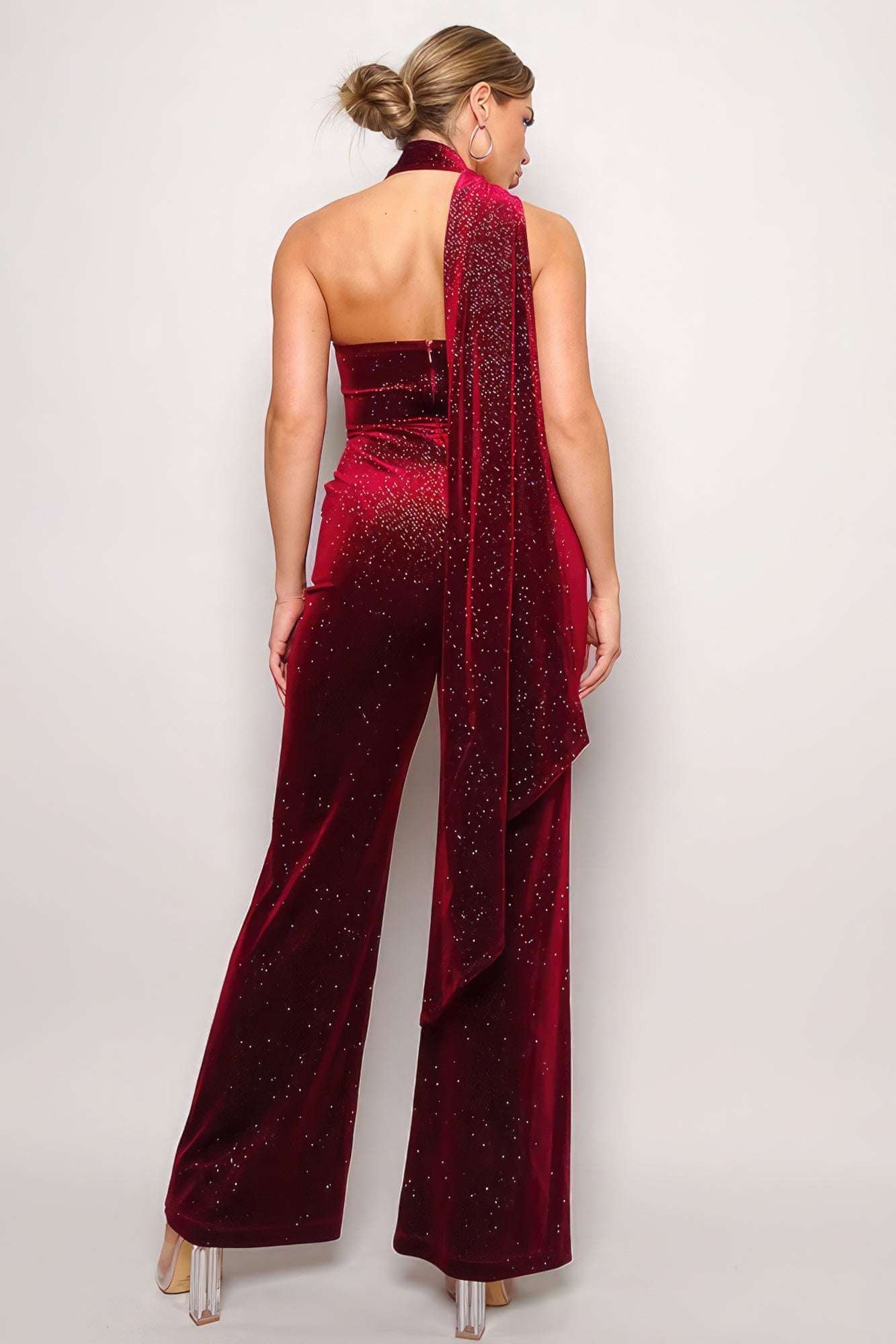 Scarf Top Glitter Velvet Jumpsuit - The Diva Goddess