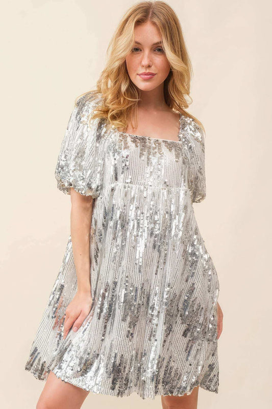 Sequin Babydoll Mini Dress - The Diva Goddess