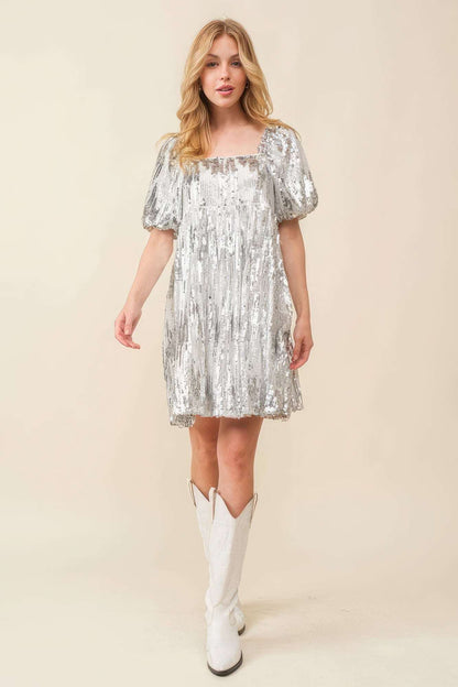 Sequin Babydoll Mini Dress - The Diva Goddess