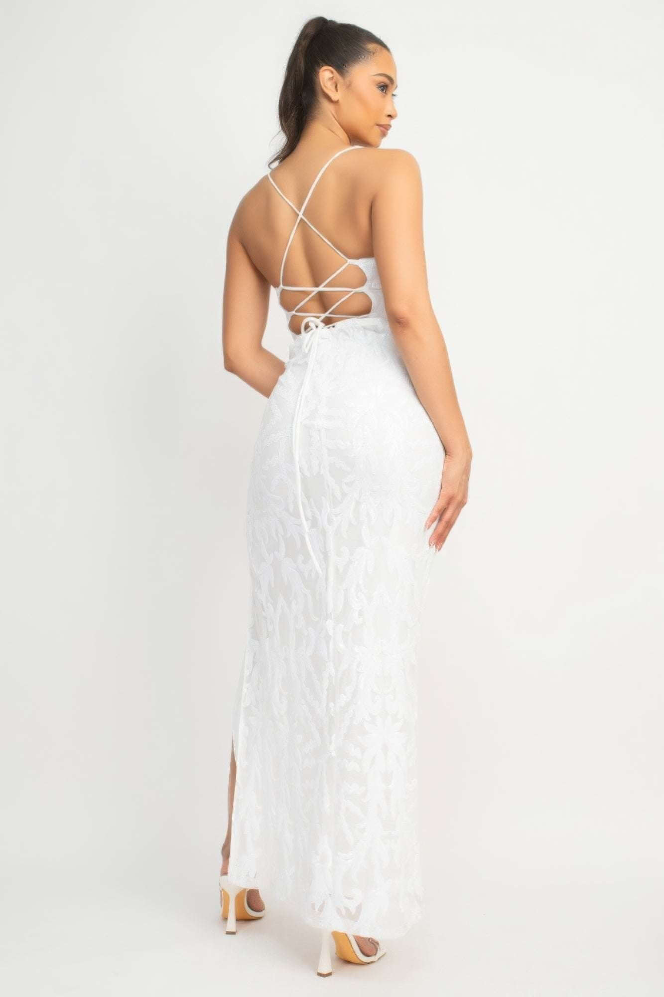 Sequin Back-crisscross Tie Slit Dress - The Diva Goddess