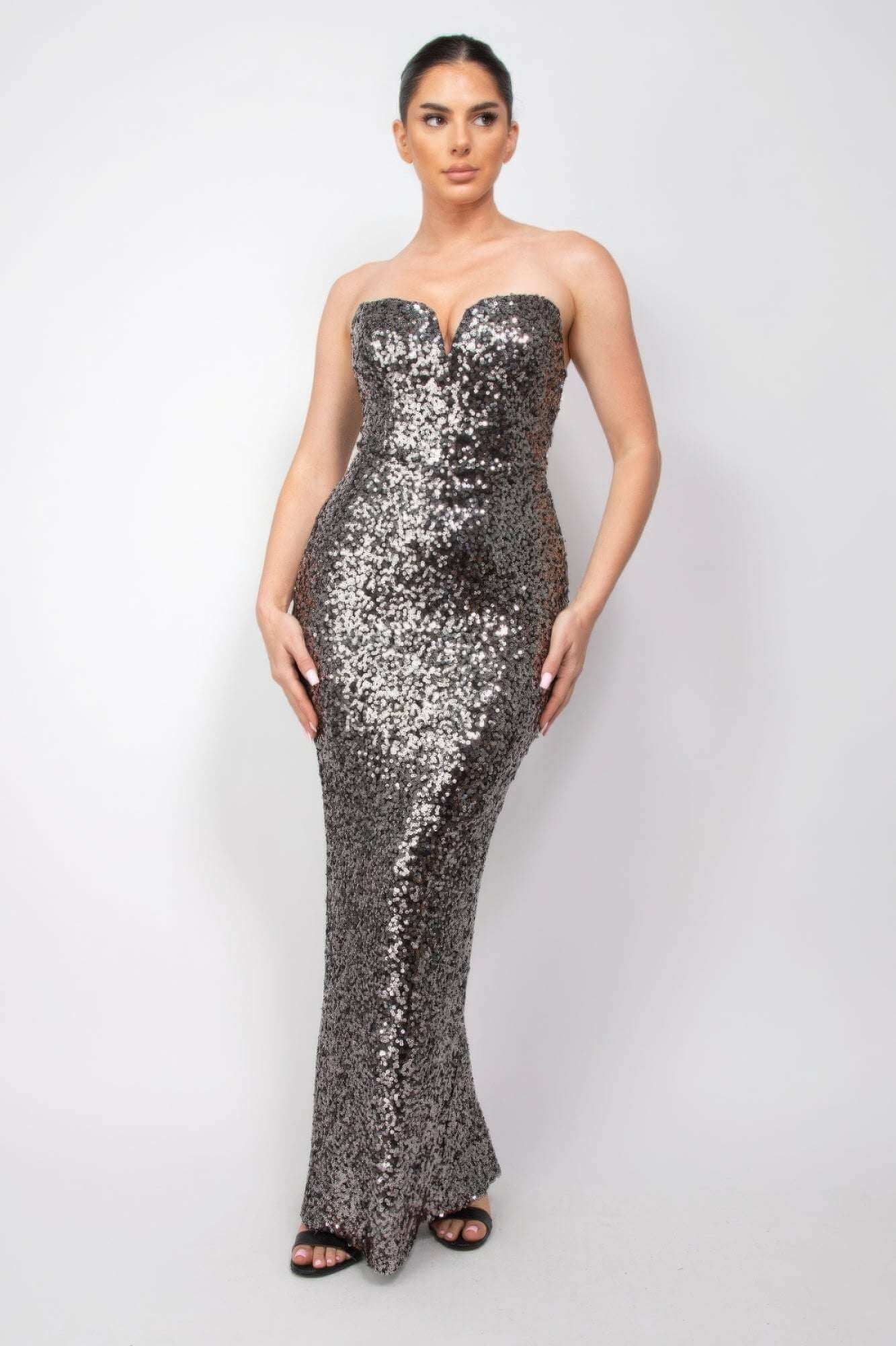 Sequin V-bar Crisscross Tube Dress - The Diva Goddess